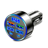 6-in-1 Fast Charging Car Adapter – 3.1A Dual Type-C Charger with Digital Display for Phones & Tablets