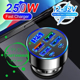 Velev Fast Charge 6-Port Car Charger with Digital Display for Travel
