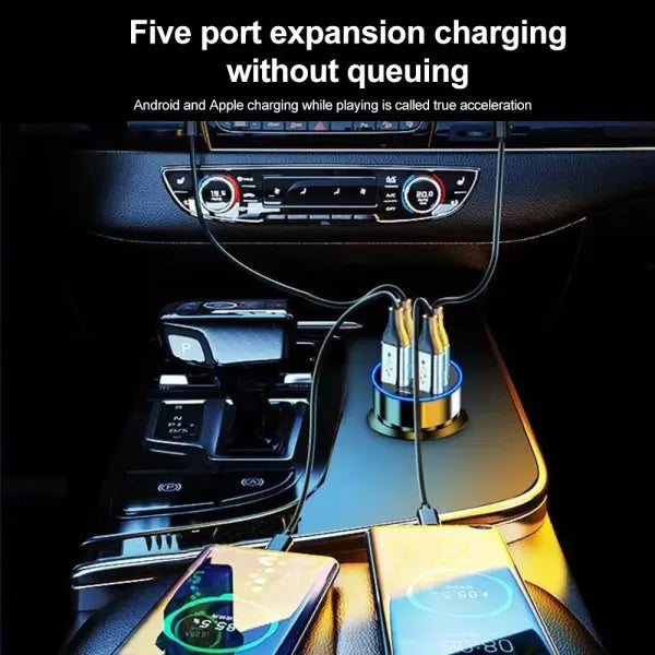Velev Fast Charge 6-Port Car Charger with Digital Display for Travel