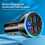 Velev Fast Charge 6-Port Car Charger with Digital Display for Travel