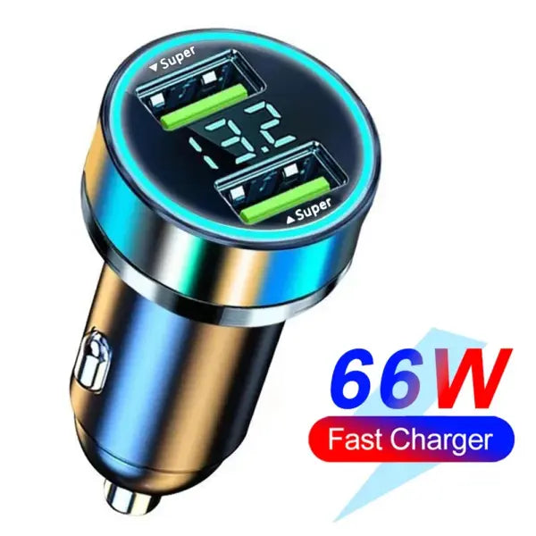 Velev Fast Charge 6-Port Car Charger with Digital Display for Travel - 2 Port Volt display