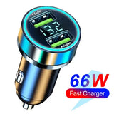 Velev Fast Charge 6-Port Car Charger with Digital Display for Travel - 2 Port Volt display