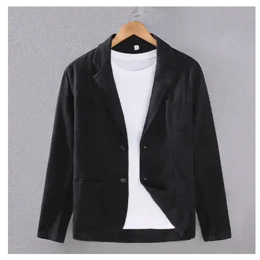 70% Linen 30% Cotton Breathable Men’s Blazer Suit Jacket For Men Black Coat For Summer Business Lightweight Male