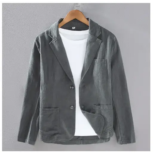 70% Linen 30% Cotton Breathable Men’s Blazer Suit Jacket For Men Black Coat For Summer Business Lightweight Male