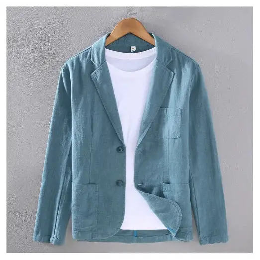 70% Linen 30% Cotton Breathable Men’s Blazer Suit Jacket For Men Black Coat For Summer Business Lightweight Male