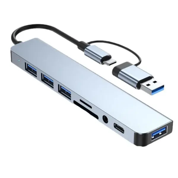 Type C Hub Docking Station with Audio Jack Adapter for Laptops - 8 IN 2
