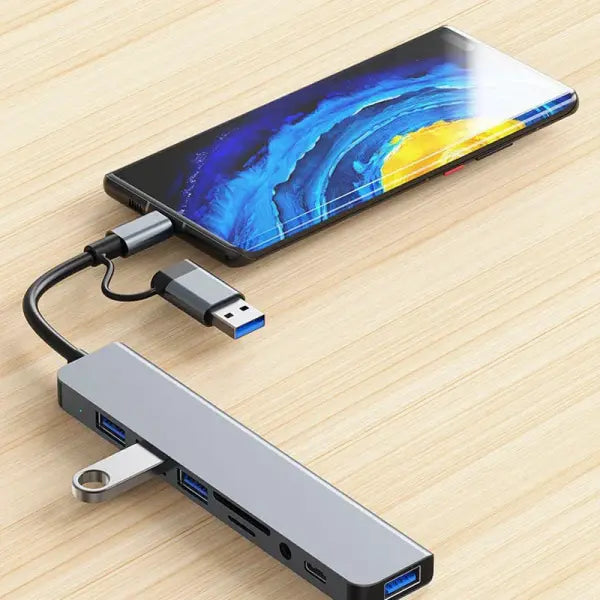Type C Hub Docking Station with Audio Jack Adapter for Laptops - 8 IN 2