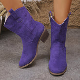 Pointed Toe Western Boots with Retro Embroidery and Rubber Material - Hair Remover