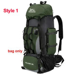 Large capacity 90L waterproof trekking bag for camping - Green style 1