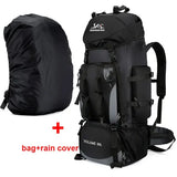 Large capacity 90L waterproof trekking bag for camping - Black ad cover