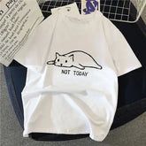 90s Graphic Cat T-Shirt – Women’s Harajuku Vintage Rock Top Tee Simple Brush Drawing Design - R7518-5 / S