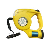 Retractable Dog Leash Equipped With Flashlight And Rubbish Bag Storage - Yellow