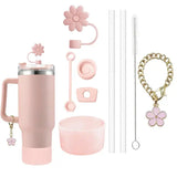 9pcs Accessories Set with Flower Charm Chain and Silicone Straw Cap