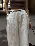 Cotton Linen Wide Leg Suit Pants High Waist Formal Trousers