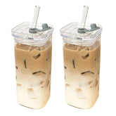 Square Glass Coffee Cup with Lid and Straw – Heat Resistant Drinkware