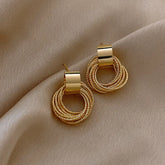 Gold Color Stud Earrings Retro Multi Circle Metal Korean Fashion Jewelry