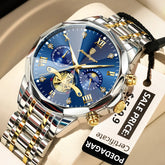 Waterproof Men Stainless Steel Quartz Chronograph Watch - 938 Gold Blue