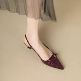 French Pointed Heel Sandals Burgundy Patent Upper Fairy Style