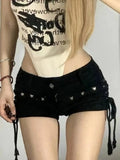 Retro Lace up Skinny Shorts in Custom Length for Streetwear Fashion