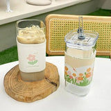 Square Glass Coffee Cup with Lid and Straw – Heat Resistant Drinkware