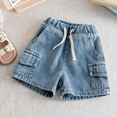 Boys Denim Cargo Shorts with Elastic Waist 2-8Y for Casual Summer Wear
