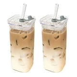 Square Glass Coffee Cup with Lid and Straw – Heat Resistant Drinkware