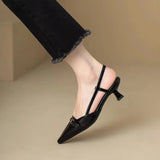 French Pointed Heel Sandals Burgundy Patent Upper Fairy Style