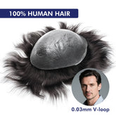 Mens Toupee Human Hair Piece Thin Skin V Loop Natural Hairline