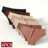 Seamless Panties 4Pcs Ice Silk XS-XL Set Scalloped Edge No Show Lingerie