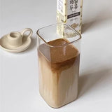 Square Glass Coffee Cup with Lid and Straw – Heat Resistant Drinkware