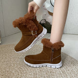 Round Toe Suede Flat Boots with Warm Lining Material