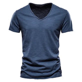 AIOPESON 100% Cotton Men’s T-Shirt – Slim Fit Short Sleeve V-Neck or O-Neck Tee