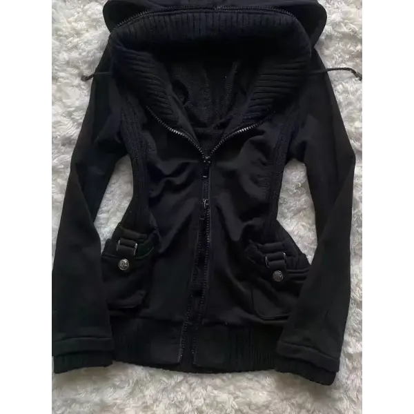 Women’s Harajuku Gothic Zipper Hoodie – Retro Black Winter Jacket