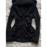 Women’s Harajuku Gothic Zipper Hoodie – Retro Black Winter Jacket