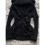 Women’s Harajuku Gothic Zipper Hoodie – Retro Black Winter Jacket