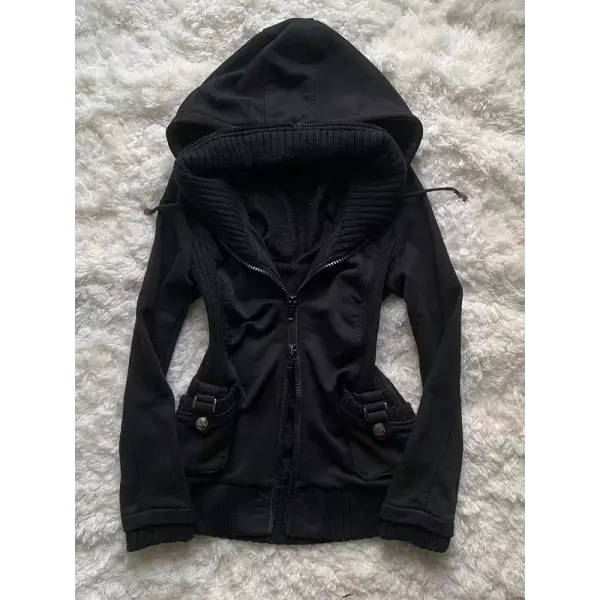 Women’s Harajuku Gothic Zipper Hoodie – Retro Black Winter Jacket - 1 / M