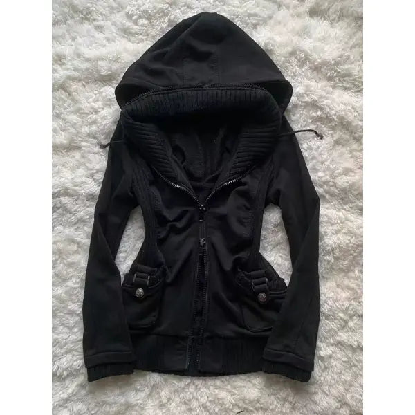Women’s Harajuku Gothic Zipper Hoodie – Retro Black Winter Jacket - 1 / M