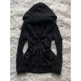 Women’s Harajuku Gothic Zipper Hoodie – Retro Black Winter Jacket - 1 / M