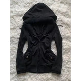 Women’s Harajuku Gothic Zipper Hoodie – Retro Black Winter Jacket - 1 / M