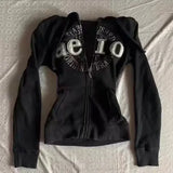 Women’s Harajuku Gothic Zipper Hoodie – Retro Black Winter Jacket - 2 / L