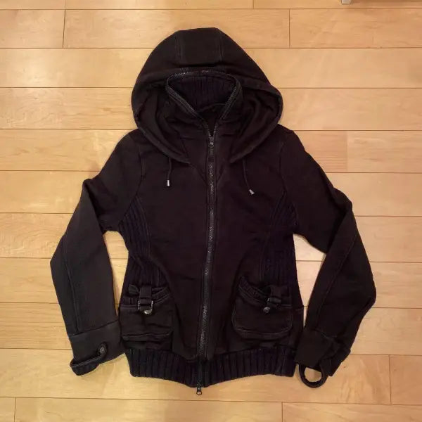 Women’s Harajuku Gothic Zipper Hoodie – Retro Black Winter Jacket