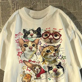 American Retro Cartoon Cat T-Shirt – Women’s Summer Loose Fit Graphic Y2K Short Sleeve Top