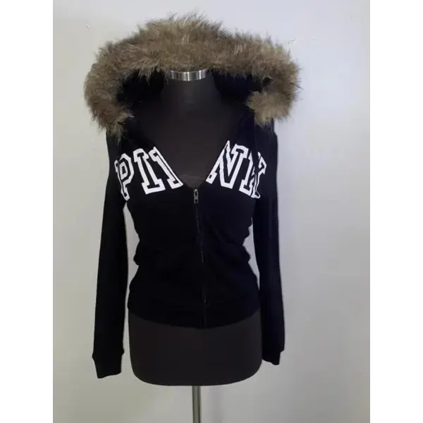 Y2K Plush Hooded Jacket – Thickened Black Warm Streetwear Coat Women - 2 / L