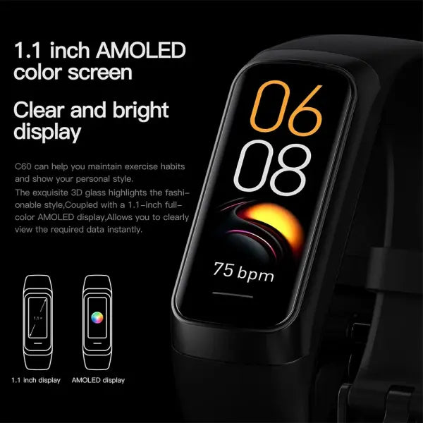 Body Temperature Monitor AMOLED Smartwatch Fitness Tracker