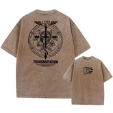 Fullmetal Alchemist Acid Wash T-Shirt – Unisex Retro Harajuku Anime Streetwear Short Sleeve Tee - AF1129 Coffee1 / XXL