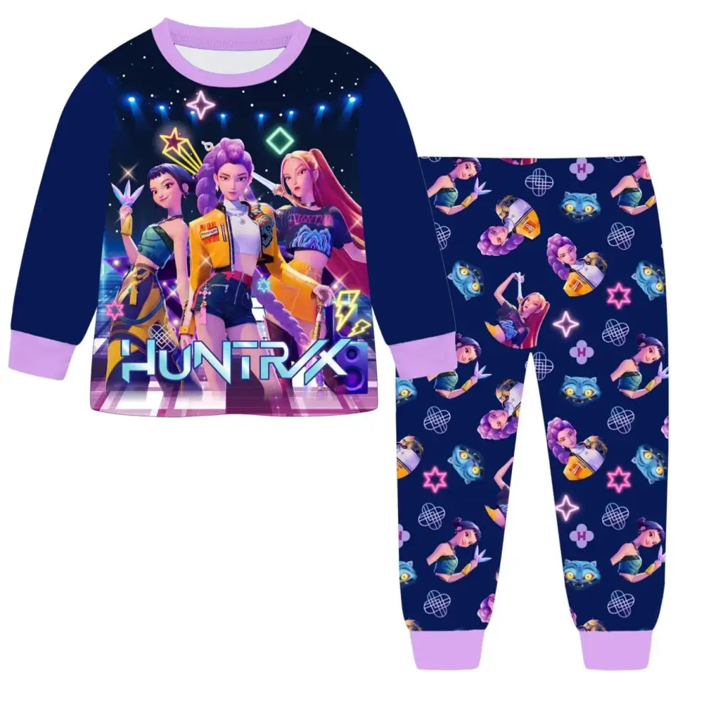 Anime Kpop Demon Hunters Zoey Costume Autumn Pajamas for Children’s Clothing 3-14Years Kids Huntrix Rumi Girls Tshirt