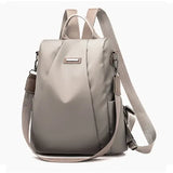 Fashion Nylon Anti-theft Backpack for Women with Large Capacity - Khaki