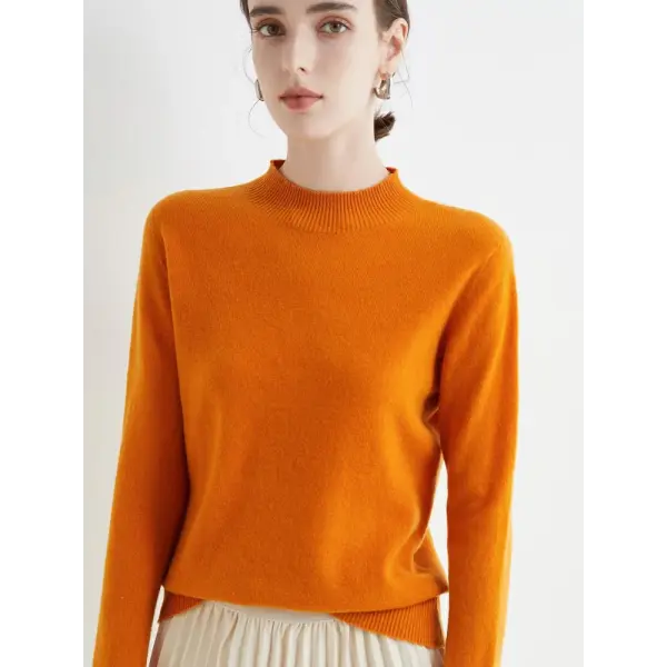 Women’s Mock-Neck Sweater – Soft Basic Knit Autumn Winter Pullover - Orange / One Size