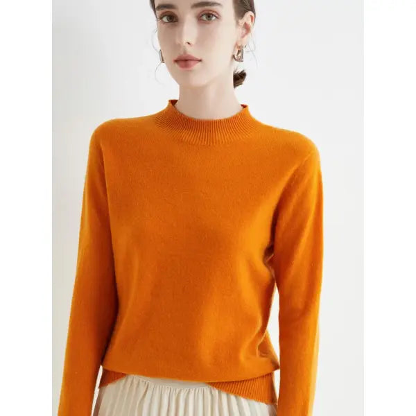 Women’s Mock-Neck Sweater – Soft Basic Knit Autumn Winter Pullover - Orange / One Size