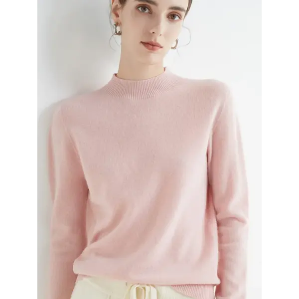 Women’s Mock-Neck Sweater – Soft Basic Knit Autumn Winter Pullover - Pink / One Size
